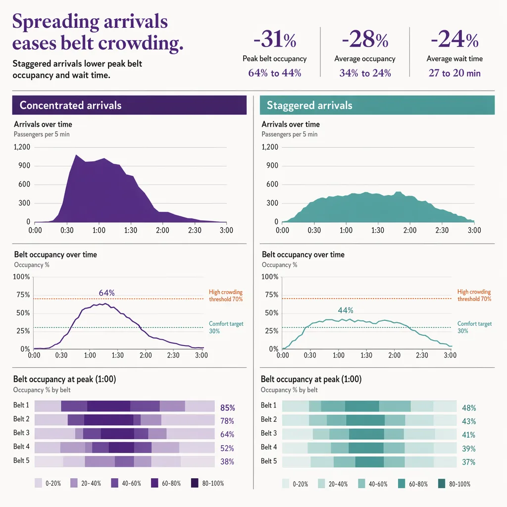 Belt-area occupancy across arrivals