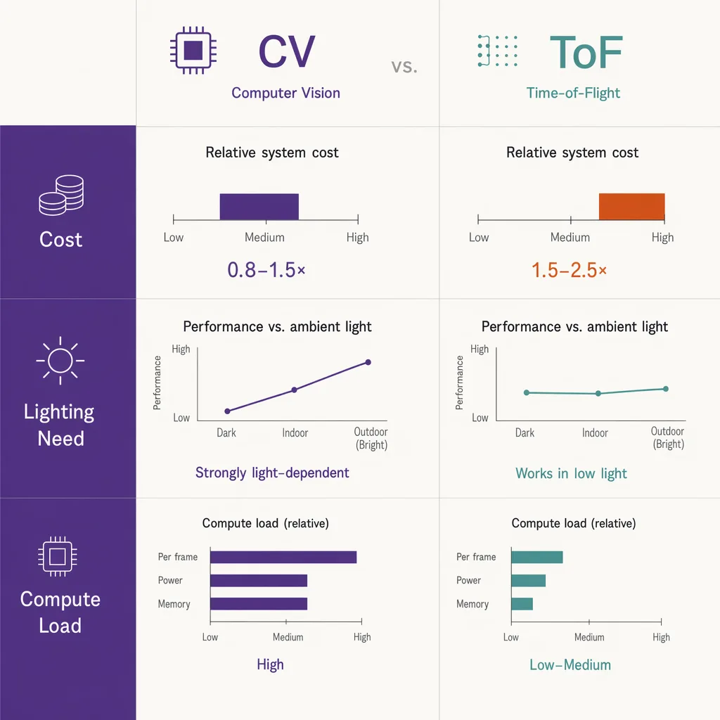 Computer vision versus time-of-flight tradeoffs