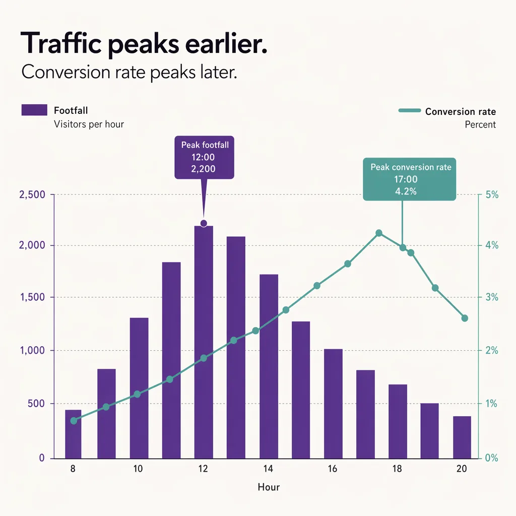 Footfall and conversion by hour
