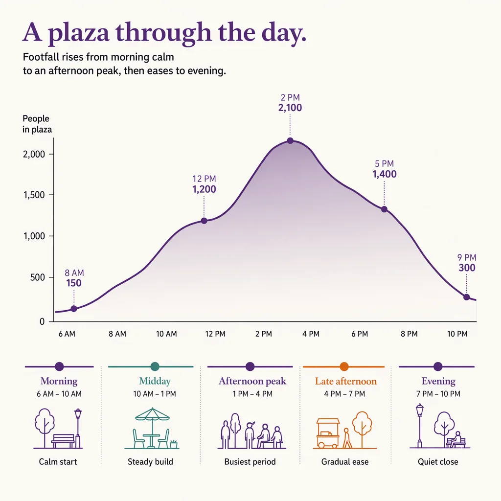 Plaza occupancy through the day