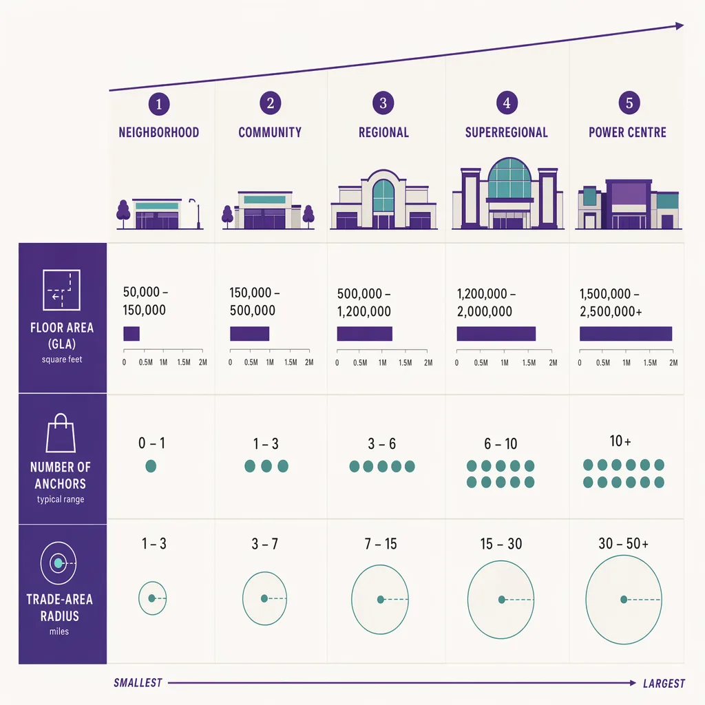 The five shopping-centre types compared