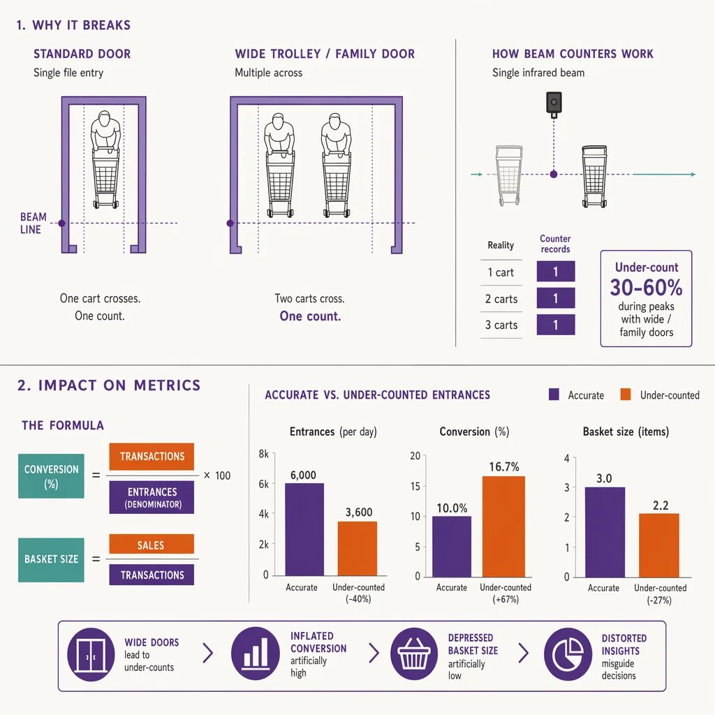 Why wide supermarket doors break beams