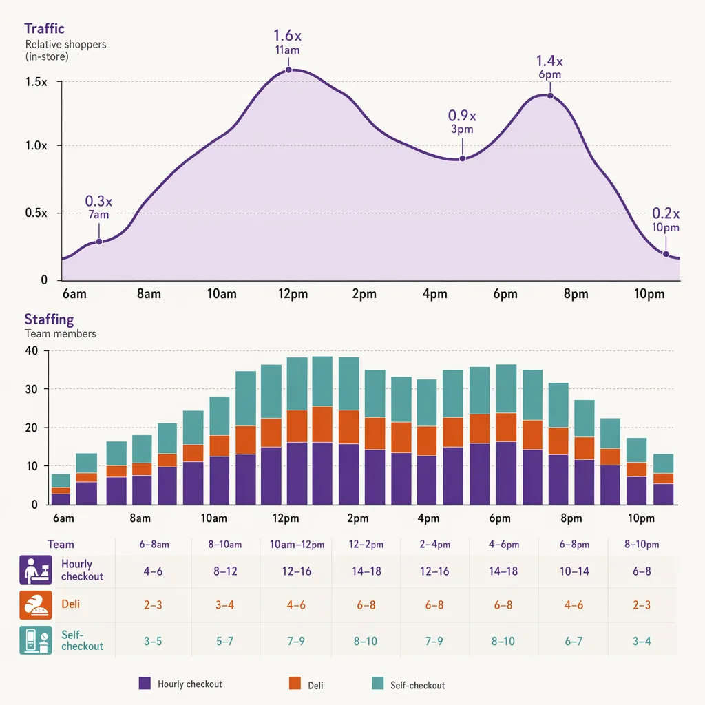 Supermarket staffing to the curve