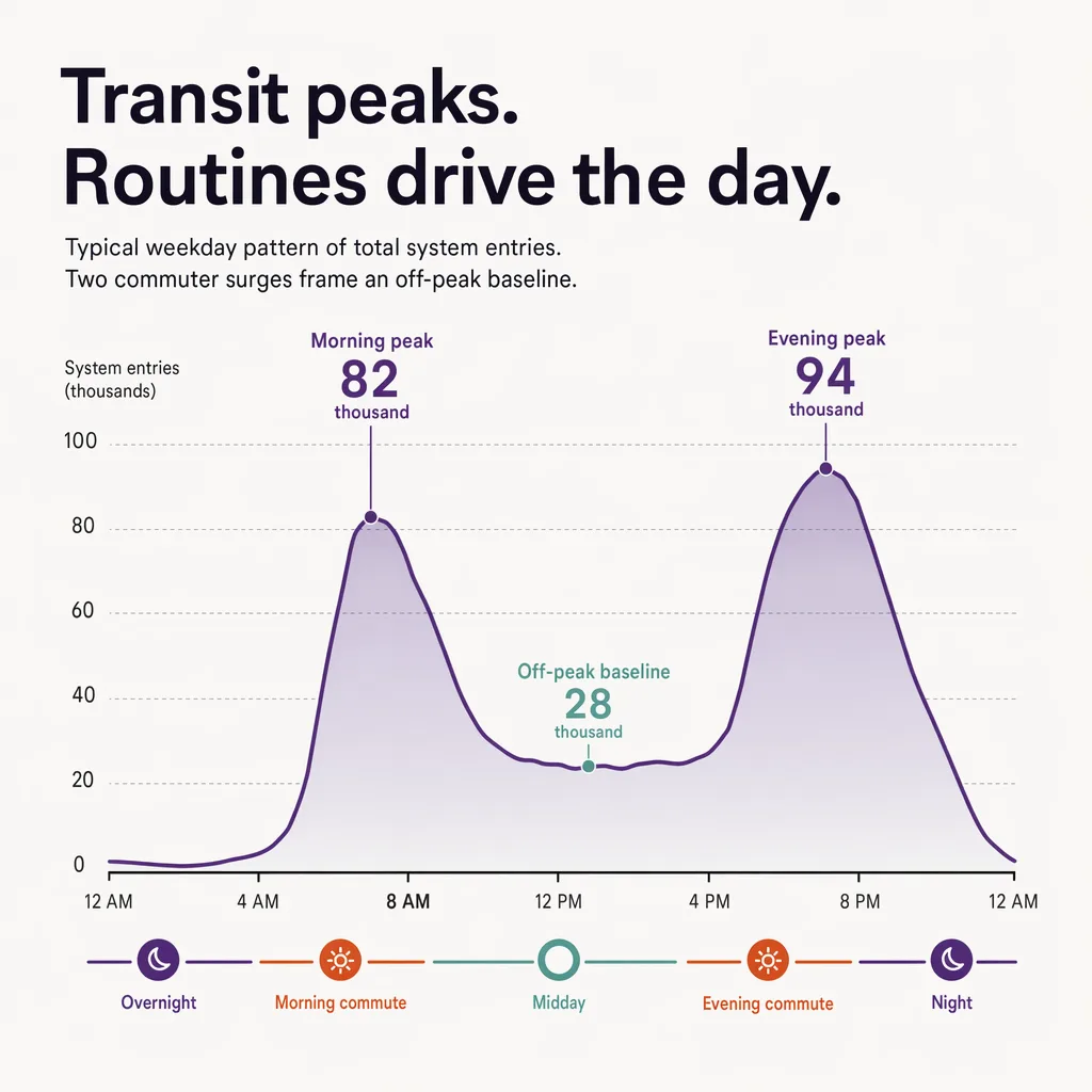 Transit peak flow through the day